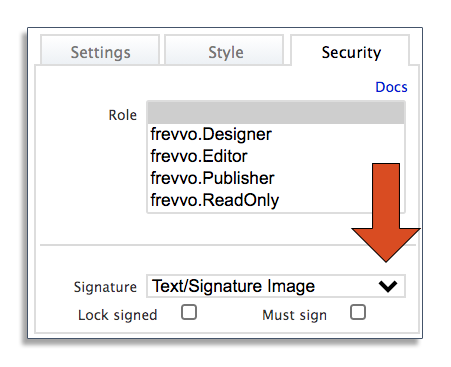 Security settings for digital signatures in frevvo
